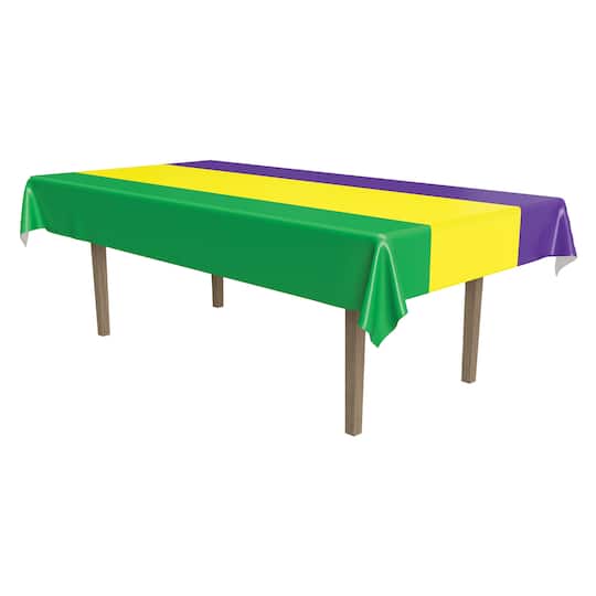 Beistle 54" x 108" Mardi Gras Plastic Table Cover, 2ct.